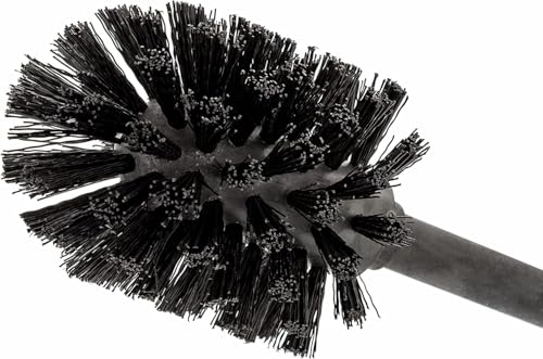 BROOKSTONE Toilet Brush and Holder Set for Bathroom with Splash Guard for Deep Cleaning, Compact and Space Saving Stylish Toilet Bowl Cleaners, Black - color: Black