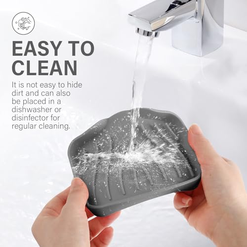 2PCS Self Draining Soap Holder,Spofit Silicone Soap Dish, Suitable for for Kitchen, Bathroom, Shower, Bath Tub,Soap Container (Grey) - color: Grey