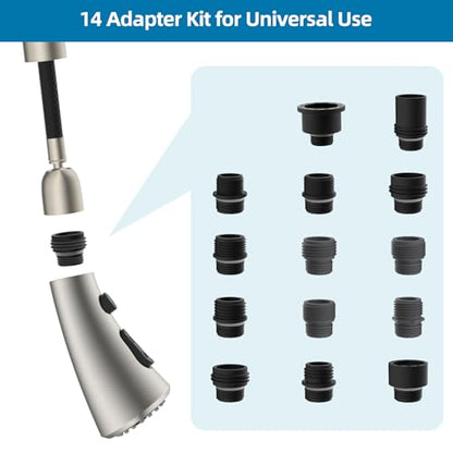 Curve Kitchen Faucet Sprayer Head Compatible with Kohler, Brushed Nickel | NSF/ANSI/CAN 372 Certified, 14 Adapter Kit for Universal Fit Use, 3 Function Pull Down Sink Faucet Spray Head Replacement - color: Brushed Nickel, style: Curve Design