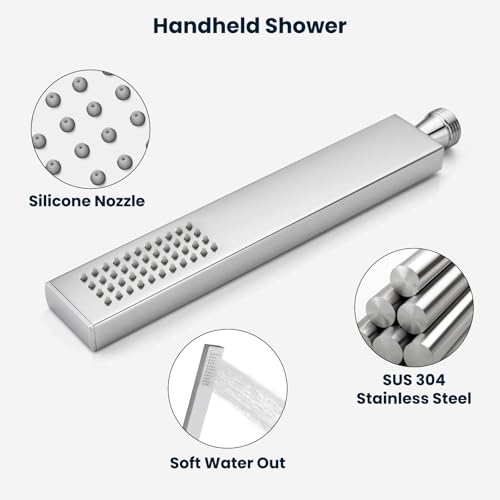 gotonovo Rainfall Shower System with Full Body Jets 4pcs Polished Chrome | 12’’ Rainfall Shower Head with Handheld Spray Combo,Wall Mount,Rough-in Valve and Trim Kit,Brass Body Message Jets,All Metal - color: Chrome