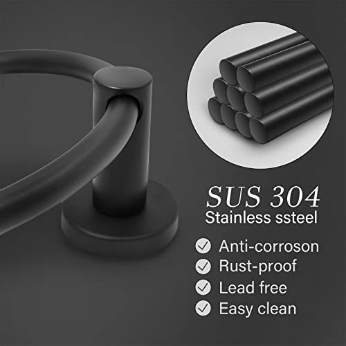 Towel Ring,Hand Towel Holder for Wall Mounted,Towel Holder,Towel-Racks, Bathroom Hardware Simple Round Towel Hanger SUS 304 Stainless Steel (Black) - color: Black