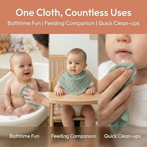 Baby Washcloths - Burp Cloths Baby Girl Boy Baby Wipes - Soft Newborn Face Towels and Wash Burping Cloths for Babies Sensitive Skin, Registry Search, 10 Pack 11.8x11.8 inches - color: Green-10pack-binding