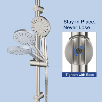 Shower Slide Bar with Adjustable 5-Function Handheld Shower Head & 59-Inch Hose – Stainless Steel Wall Mount Shower Slide Bar Set, Drilling Required(Brushed Nickel) - color: Brushed Nickel