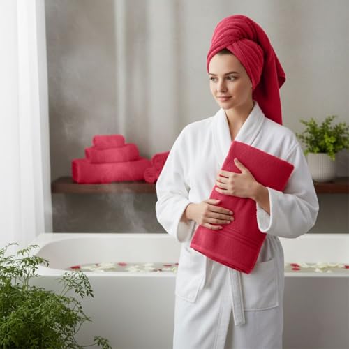 8 Piece Bath Towels for Bathroom - 100% Cotton, Soft Absorbent Bathroom Towels Set - 2 Extra Large Bath Towels, 2 Hand Towels & 4 Washcloths - Hotel Spa Thick Plush Towel, Red - color: Red (Pack of 8)