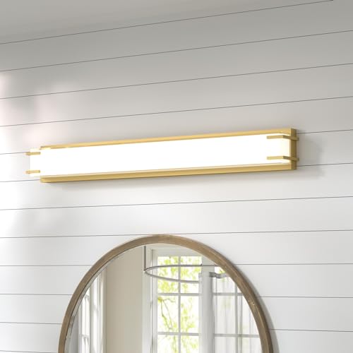 LED Bathroom Light Fixtures Over Mirror 32” Vanity Light with Milky White Lampshade 4000K Daylight Bath Bar (Gold) - color: Gold, size: 32 inch