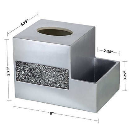 Crackled Glass Tissue Box Cover Square Silver Decorative Multi-function Storage Organizer Caddy; Tissue Box Holder & Countertop Nightstand Bedside Table Organizer Makeup, Phone, Remote Control Holder - style: Tissue Box Organizer