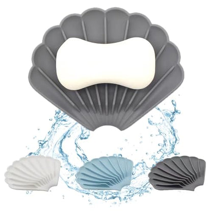 Silicone Soap Dish with Drainage - Shell Shaped for Bathroom & Kitchen Sinks (3 Pcs, Blue, White & Gray)