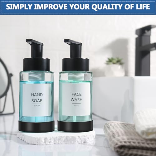 RYTOXILO Foaming Soap Dispenser, 10 oz/300ml Foaming Hand Soap Dispenser, 2 Pack Glass Dispenser with 2 Non-Slip Silicone Bottom Sleeve, Refillable Foam Dispenser for Bathroom & Kitchen - color: Clear Bottle, size: 10 Fl oz with Silicone Boot