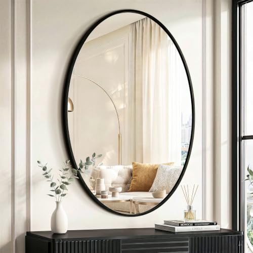 Black Oval Bathroom Mirror for Wall, 26"x38" Bathroom Vanity Mirror | HD Shatterproof Glass, Metal Framed, Oval Vanity Mirrors for Bathroom, Bedroom, Living Room, Entryway, Horizontal or Vertical - color: Ellipse Black, size: 38''Lx 26''W