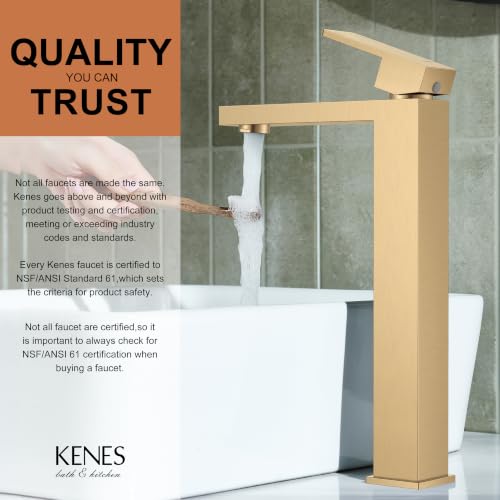 Champagne Bronze Vessel Sink Faucet 1 Handle, Tall Bathroom Faucet | Vessel Bowl Faucet with Pop Up Drain & Supply Lines, Lead-Free cUPC & NSF Certified, 1 Hole Faucet for Vanity RV Restroom - color: Champagne Bronze, size: Tall