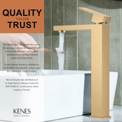 Champagne Bronze Vessel Sink Faucet 1 Handle, Tall Bathroom Faucet | Vessel Bowl Faucet with Pop Up Drain & Supply Lines, Lead-Free cUPC & NSF Certified, 1 Hole Faucet for Vanity RV Restroom - color: Champagne Bronze, size: Tall