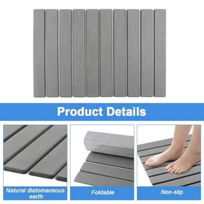 Foldable Stone Bath Mat with Round Coaster,23.62 x 15.35 inch Super Absorbent Diatomaceous Earth Mats,Collapsible Quick Dry Dish Drying Mat,for Dishes Bottles Cups Bathroom