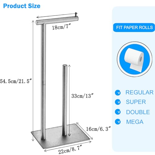 FFK Toilet Paper Holder Free Standing, 21.5" Bathroom Toilet Tissue Roll Holder Stand with Storage, SUS304 Stainless Steel Rustproof - color: Black