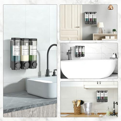 Shower Soap Dispenser Wall Mounted No Drill Shampoo Dispenser for Shower Wall Shampoo and Conditioner Dispenser Bathroom Hotel 3 * 300ml Black with Labels - color: Black 3