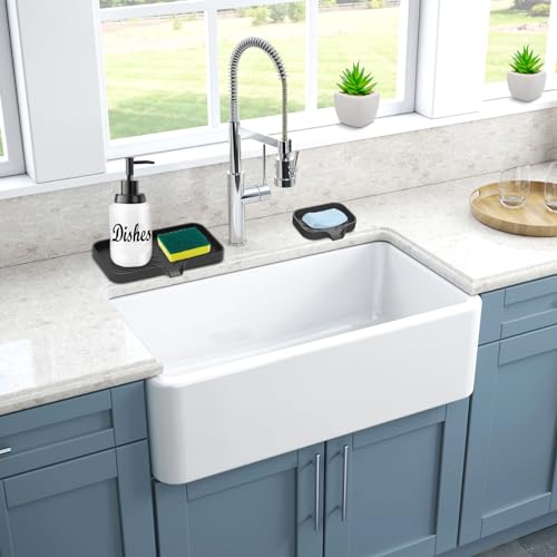 Kitchen Sink Tray,3 Pcs Silicone Sponge Holder for Kitchen Sink Organizer, Kitchen Soap Tray Self Draining Soap Dish for Bathroom - color: Black-3 Pcs