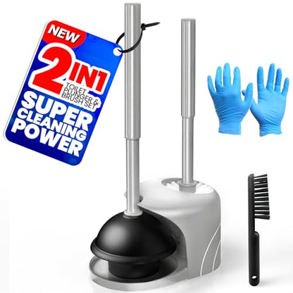 4in1 Toilet Plunger and Brush Set - Home Bathroom Cleaning Tools | 21", Groove Gap Brush, Cleaning Gloves, Heavy Duty Toilet Bowl Cleaner, Apartment Must Haves Bathroom Decor, Dark Grey - color: Dark Grey