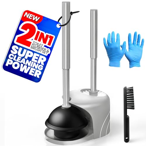 4in1 Toilet Plunger and Brush Set - Home Bathroom Cleaning Tools | 21", Groove Gap Brush, Cleaning Gloves, Heavy Duty Toilet Bowl Cleaner, Apartment Must Haves Bathroom Decor, Dark Grey - color: Dark Grey
