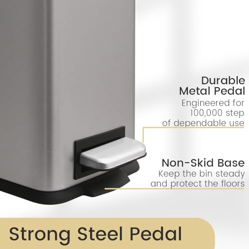 Bathroom Trash Can, Small Trash Can with Lid, Grey Garbage Can | 1.3 Gallon Trash Can with Removable Liner, Soft Close lid & Step Pedal, Stainless Steel Trash Can for Bathroom,Bedroom,Office - color: Grey
