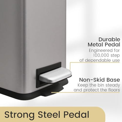 Bathroom Trash Can, Small Trash Can with Lid, Grey Garbage Can | 1.3 Gallon Trash Can with Removable Liner, Soft Close lid & Step Pedal, Stainless Steel Trash Can for Bathroom,Bedroom,Office - color: Grey