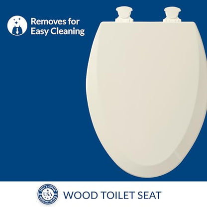 Bemis 1500EC Durable Wood Toilet Seat with Easy Clean Hinges, Made in USA, Elongated, Biscuit - color: Biscuit, size: Elongated