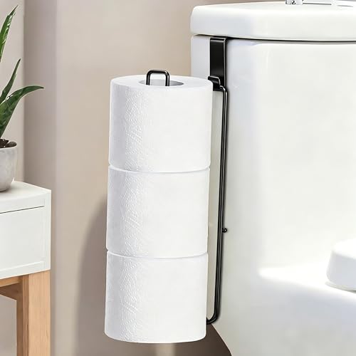 Black Toilet Paper Holder with Storage Extra 3 Roll Tissue, Over The Tank Toilet Paper Roll Holder Wall Mount, Matte Black Camper Accessories Tissue Holder, Small Bathroom Essential for New Home, 1Pcs - color: Black, 1pcs, 12.99in