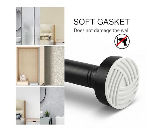 Matte Black Adjustable Shower Curtain Rod 1 Inch Diameter 29.5"-69.7" Inches - No Drill Tension Rod with Anti-Slip ABS Base, Stainless Steel Spring & Rust-Resistant Coating