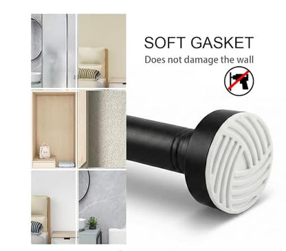 Matte Black Adjustable Shower Curtain Rod 1 Inch Diameter 29.5"-69.7" Inches - No Drill Tension Rod with Anti-Slip ABS Base, Stainless Steel Spring & Rust-Resistant Coating