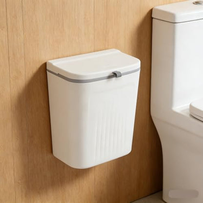 Zopnny Hanging Trash Can with Lid, 3.2 Gallon Under Sink Waste Bin | 12L Small Garbage Can for Cabinet Door or Wall Mount, Kitchen Compost Bin for Food Waste, White, 1 Pack