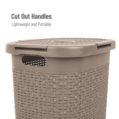 Mind Reader Slim Laundry Hamper with Lid, 60L Tall Clothes Basket, Narrow Tapered Design for Bathrooms, Closets and Laundry Rooms, Plastic, Tan - color: Tan, size: 1 Piece
