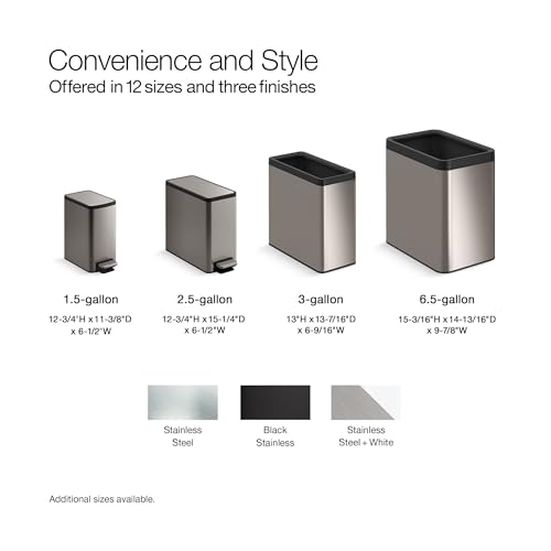 Kohler K-20957-ST 2.5 Gallon Slim Step Trash Can, Stainless Steel - color: Stainless Steel, size: 2.5 Gallon - Step Can