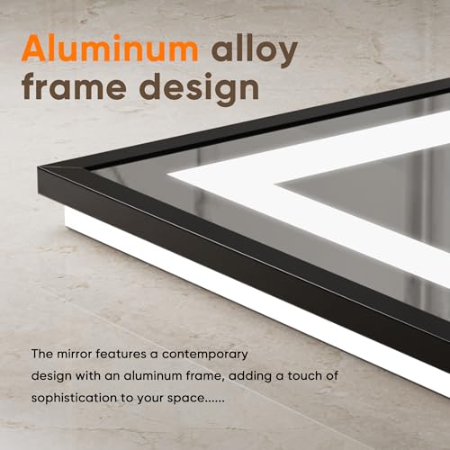 Antok 55X40 LED Bathroom Mirror with Lights, Vanity Mirror for Wall with Black Frame, Touch Control, Anti-Fog, Dimmable Lights, Shatter-Proof, Memory Function, Wall-Mounted Vanity Mirrors - size: 55"L x 40"W