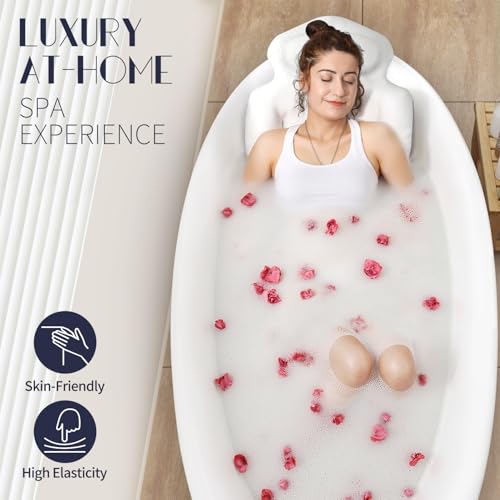 Full Body Bath Pillow for Tub, Thick Bathtub Cushion Mat with Neck, Back & Lumbar Support - Luxury Spa Bathroom Accessories, White 56“ - size: 56“
