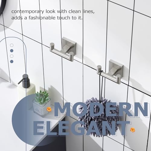 KOKOSIRI Robe Hook Bathroom Double Towel Coat Hooks for Bath Kitchen Wall Mounted, 2 Pack Brushed Nickel Stainless Steel B1015BR-P2 - color: Brushed Nickel, size: 2 Pack