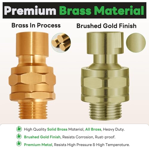 Shower Head Swivel Ball Adapter Brass Adjustable Shower Arm Connector Universal Showering Component Shower Arm Extension- Brushed Gold - color: brushed gold