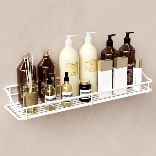 Orimade Bathroom Shelf Organizer Shower Caddy Storage Kitchen Rack with Traceless Transparent Adhesive No Drilling SUS304 Stainless Steel, 15.75inch, White - color: White