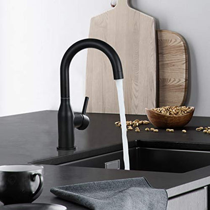 WOWOW Black Bathroom Faucet - Stainless Steel Single Handle Bar Sink High Arc Lavatory Mixer - Small Kitchen Tap With Supply Hoses - color: Black
