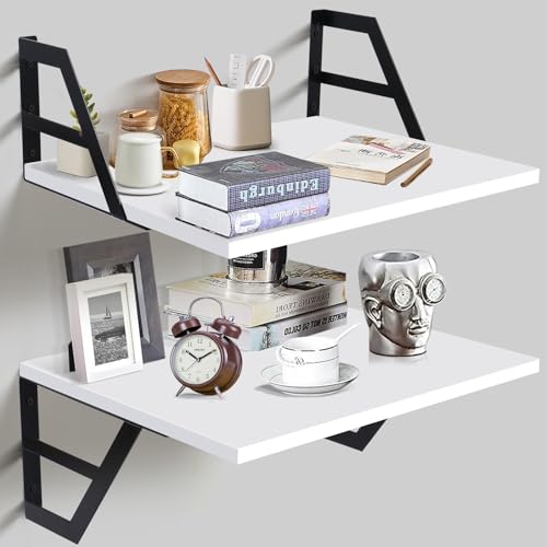 Tectocker-DOU 2 Pc Deep Floating Wall Shelves, Heavy Duty, 15.7×11.8, White | Easy Install, All Hardware Included. Holds 40 Lbs. Easy-Clean. For Living Room, Kitchen, Bathroom, Bedroom, Office. - color: White, size: 15.7W×11.8D