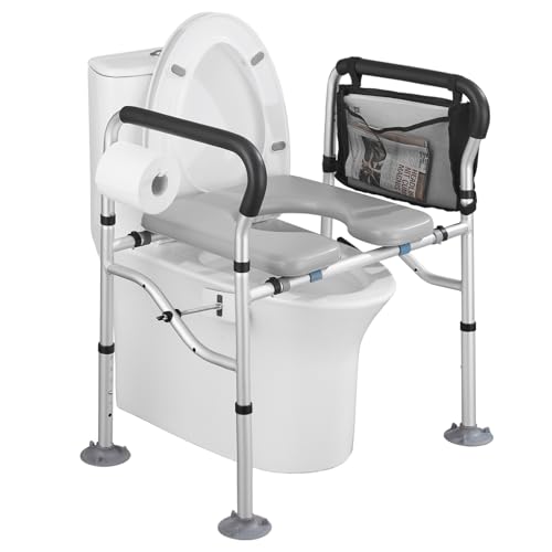 Raised Toilet Seat 400lbs,Height Adjustable | Toilet Seat Risers for Seniors,Handicap Elevated Toilet Seat with Handles & Padded Seat,Commode Chair for Elderly,Pregnant - color: Grey