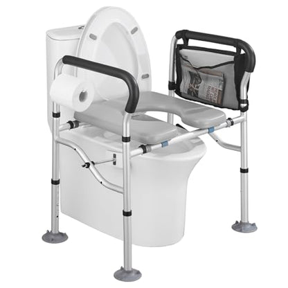 Raised Toilet Seat 400lbs,Height Adjustable | Toilet Seat Risers for Seniors,Handicap Elevated Toilet Seat with Handles & Padded Seat,Commode Chair for Elderly,Pregnant - color: Grey