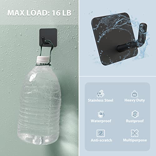 VIS'V Adhesive Hooks for Shower Wall, Heavy Duty, Black, 4 Pcs | Metal Material, Compact Design, Peel and Stick, 2 Extra Adhesive Strips, for Bathroom Kitchen Livingroom Office RV - color: Black