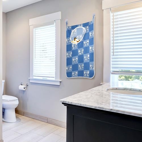 1PC Hanging Laundry Hamper Bag Over the Door Laundry Hamper Wall Hamper Large Dirty Clothes Hamper with Stainless Steel Hooks 29.5x20Inch Blue Checkerboard Bow Tie - color: Blue Checkerboard Bow Tie, size: 1 PC