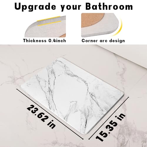 Stone Bath Mat,Diatomaceous Earth Shower Mat,Fast-Drying Stone Bathroom Floor Mat,Absorbent Non-Slip Diatomite Mats for Bathtub,White Marble - color: White Marble-24*16-1 Pack