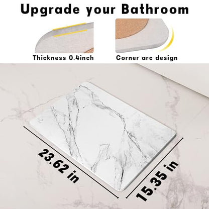 Stone Bath Mat,Diatomaceous Earth Shower Mat,Fast-Drying Stone Bathroom Floor Mat,Absorbent Non-Slip Diatomite Mats for Bathtub,White Marble - color: White Marble-24*16-1 Pack