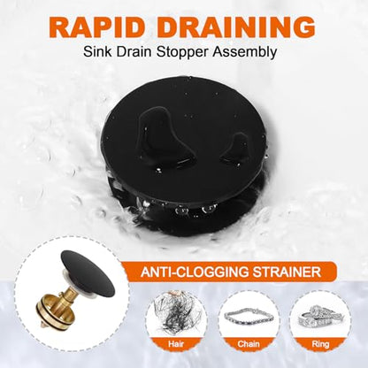 Bathroom Sink Drain Without Overflow, Matte Black Bathroom Sink Stopper for Vanity Vessel Sink, Rapid Draining Stainless Steel Pop Up Drain with Hair Catcher Anti-Clog Strainer - color: Matte Black