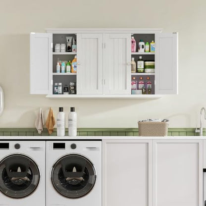 ChooChoo Laundry Cabinet with 4 Doors and Adjustable Shelves | 9.06"D x 40.9"W x 24"H, Bathroom Wall Cabinet, Cupboard, White - color: White, size: 9.06"D x 40.94"W x 23.62"H