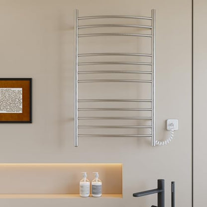 Towel Warmer, Heated Towel Rack, Plug-in/Hardwired, Brushed | 304 Stainless Steel Wall-Mounted Towel Warmer With Plug-In Or Hardwired Installation And Brushed Finish - color: Brushed
