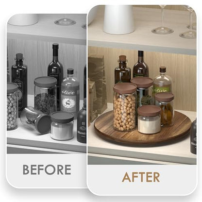Lazy Susan for Table Top Bamboo Lazy Susan Turntable for Cabinet Kitchen Countertop Organizer for Condiment Bathroom Counter Organizer Decor Sink Tray Acacia Wood 13.2 Inch