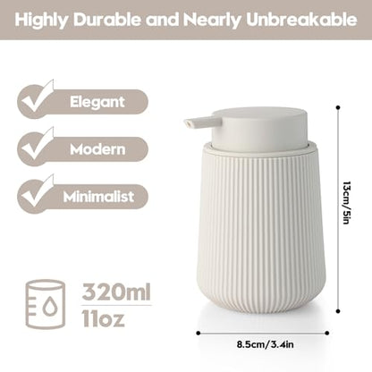 YAUKPH Striped Liquid Hand Soap Dispenser Beige | with Leak-Proof Pump for Bathroom and Kitchen Countertop 11oz - color: Beige, size: Liquid Dispenser