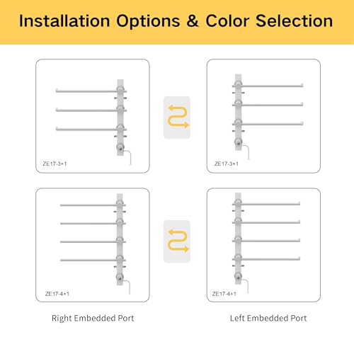 Z&Zhanle Electric Towel Warmer Rack, 3-Bar Wall Mount, Hidden Style, One-Touch Start, White, (High-Gloss White) - color: 3-bar High-gloss White