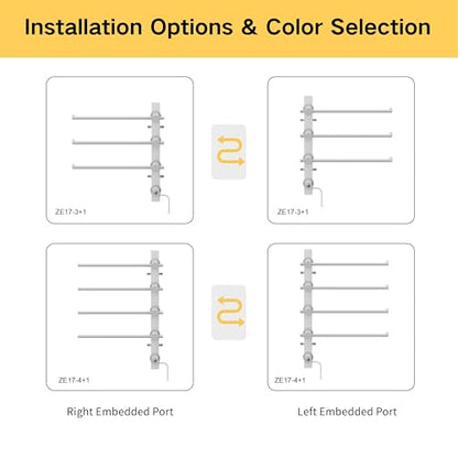 Z&Zhanle Electric Towel Warmer Rack, 3-Bar Wall Mount, Hidden Style, One-Touch Start, White, (High-Gloss White) - color: 3-bar High-gloss White